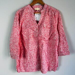 Lucy and Laurel Floral Coral Shirt 1X
